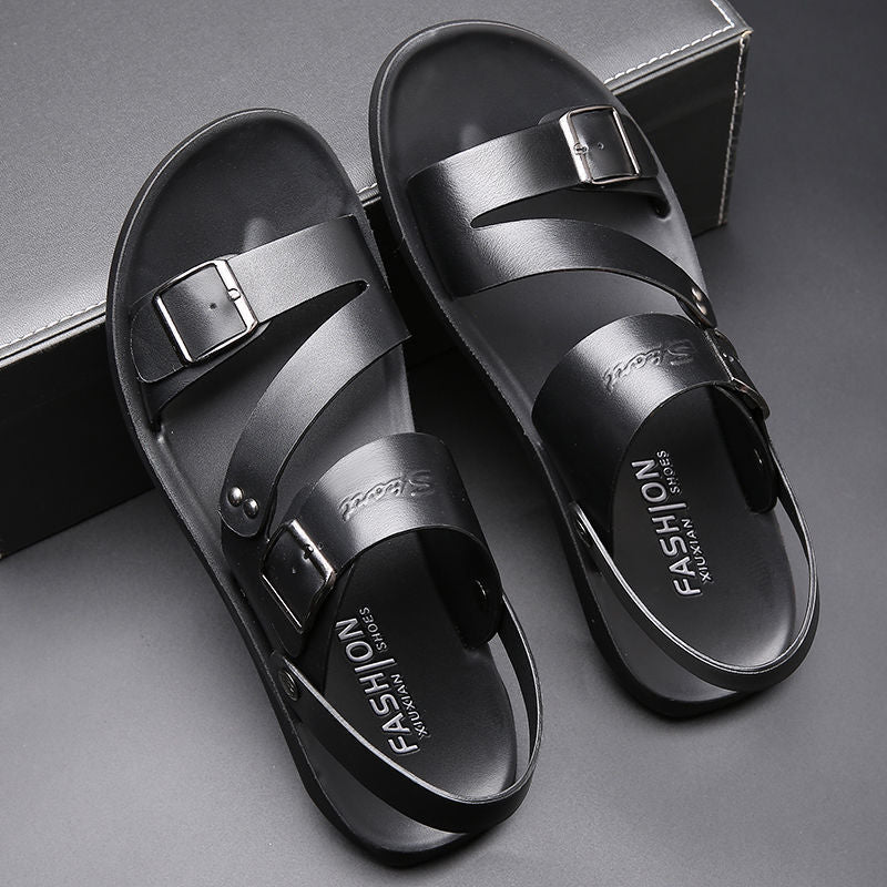 Antonio Men’s Leather Sandals – Adjustable Buckle Summer Sandals with Comfort Sole