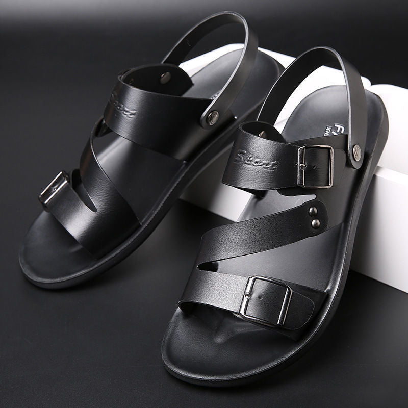 Antonio Men’s Leather Sandals – Adjustable Buckle Summer Sandals with Comfort Sole