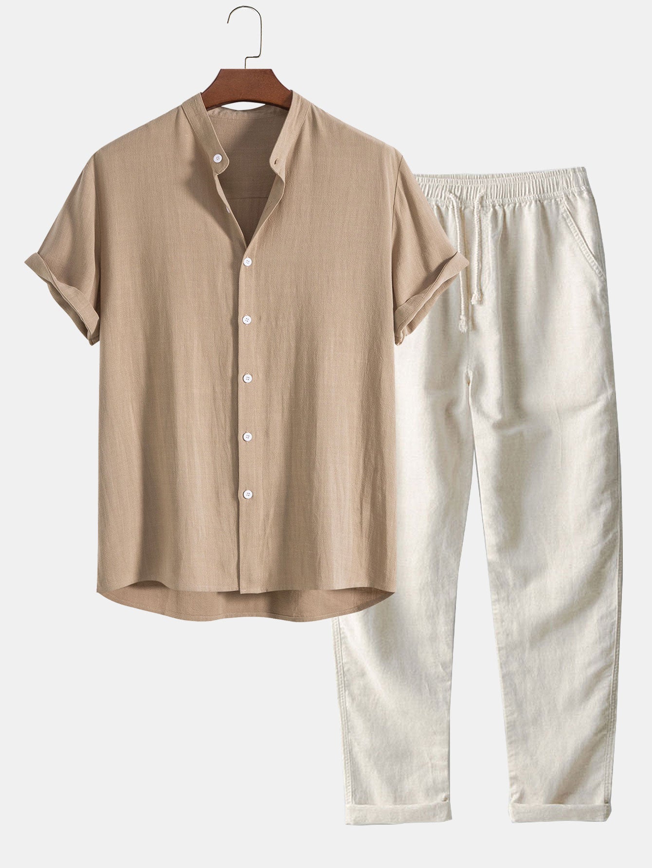 Vincent Men's Linen-Blend Summer Set – Short Sleeve Shirt & Relaxed Pants Outfit