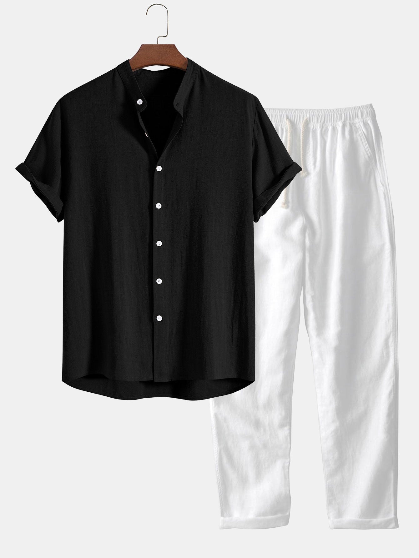 Vincent Men's Linen-Blend Summer Set – Short Sleeve Shirt & Relaxed Pants Outfit