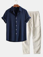 Marta Men's Summer Two-Piece Set – Breathable Linen-Feel Style with Short-Sleeve Design & Easy-Fit Trousers