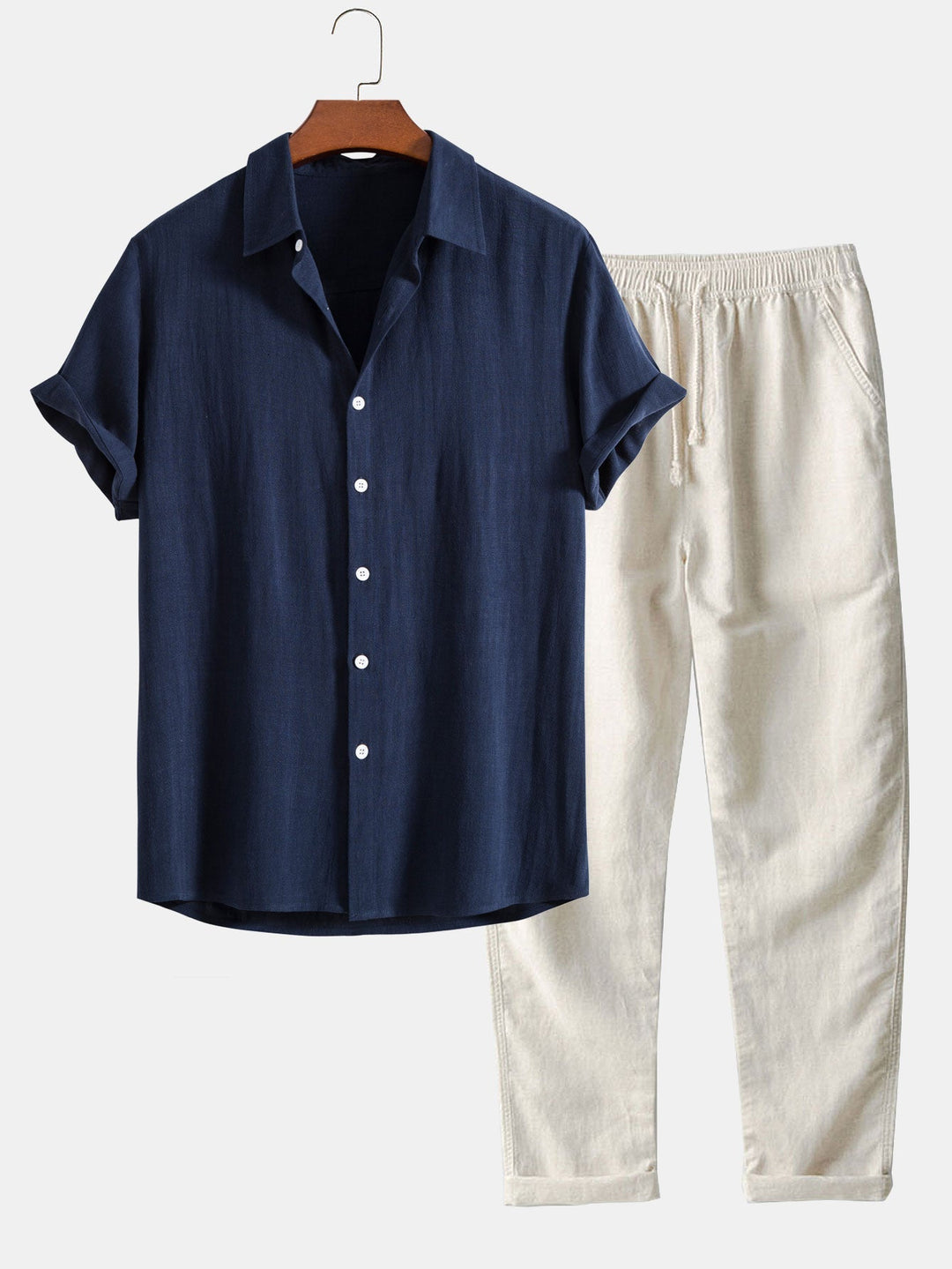 Marta Men's Summer Two-Piece Set – Breathable Linen-Feel Style with Short-Sleeve Design & Easy-Fit Trousers
