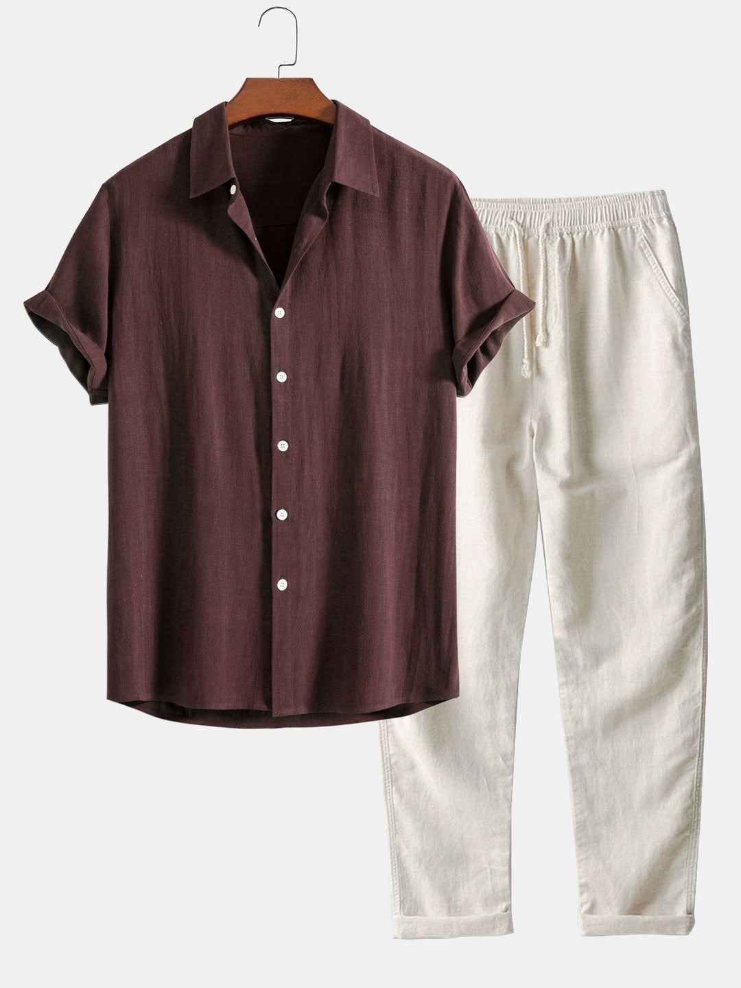 Vincent Men's Linen-Blend Summer Set – Short Sleeve Shirt & Relaxed Pants Outfit