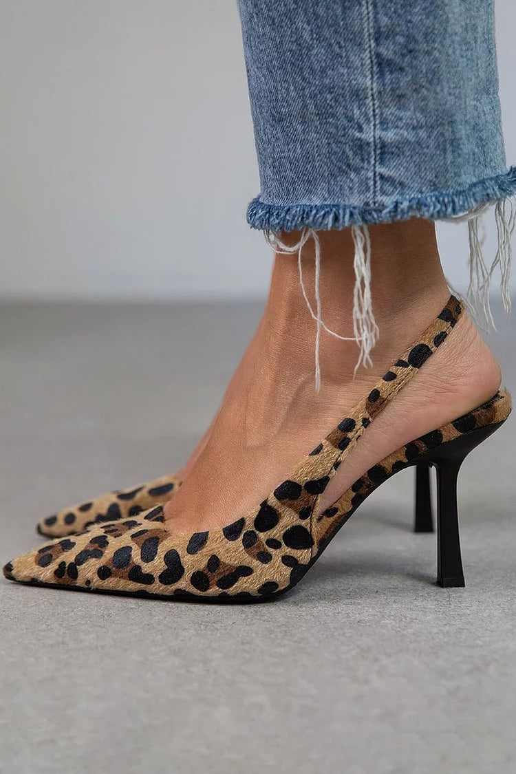 Novalie Women's Pointed-Toe Slingback Heels – Stiletto Pumps with Animal Print & Adjustable Strap
