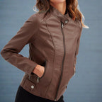 Katie Women's Leather Jacket – Sophisticated Regular Fit with Zippered Handy Pockets & Zip Closure