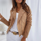 Marigold Veste Biker Suédine Femme – Camel, Cintrée et Élégante pour un Look Tendance