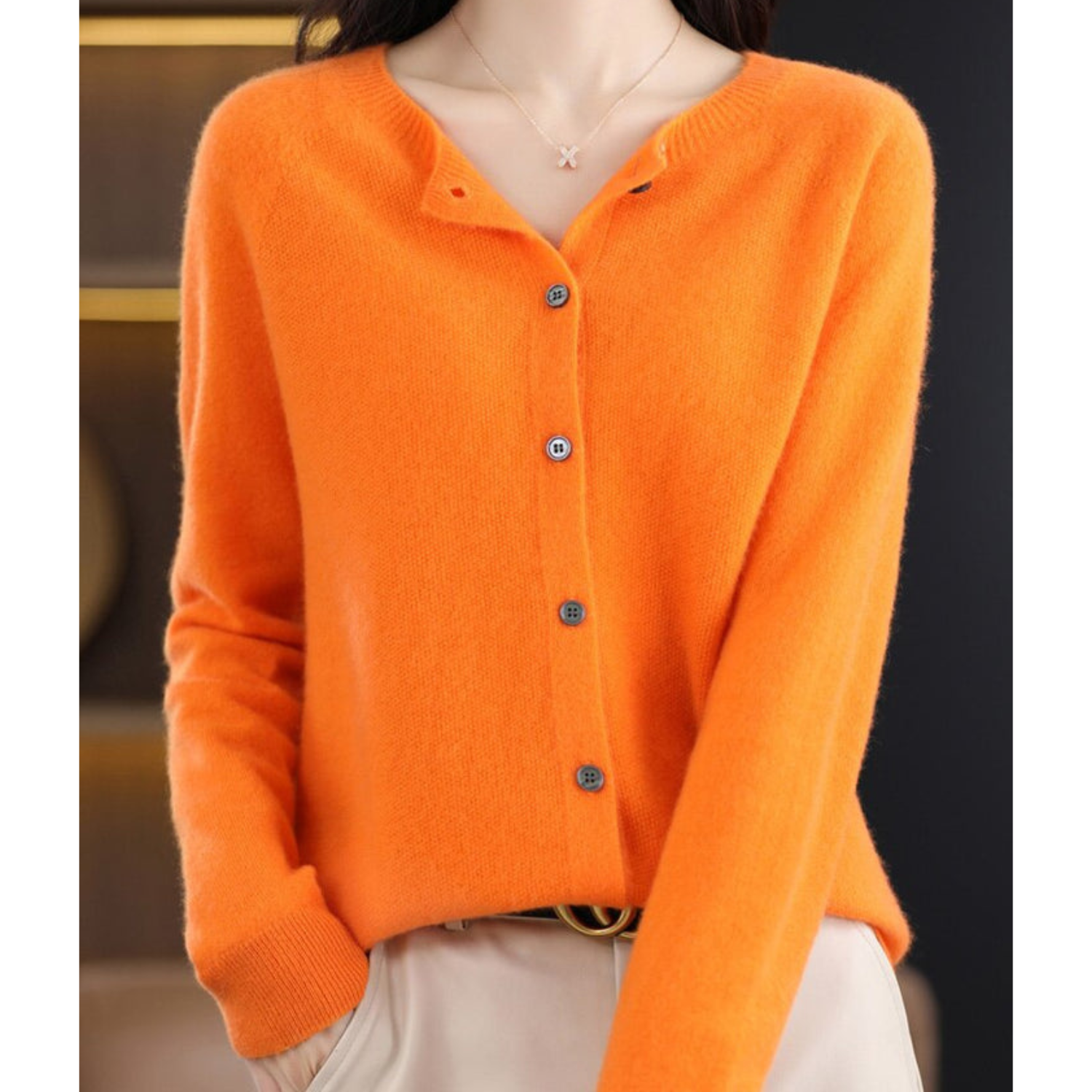 Mercy Women’s Merino Wool Cardigan – Soft Cashmere Knit with Classic Round Neck