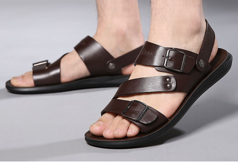 Antonio Men’s Leather Sandals – Adjustable Buckle Summer Sandals with Comfort Sole