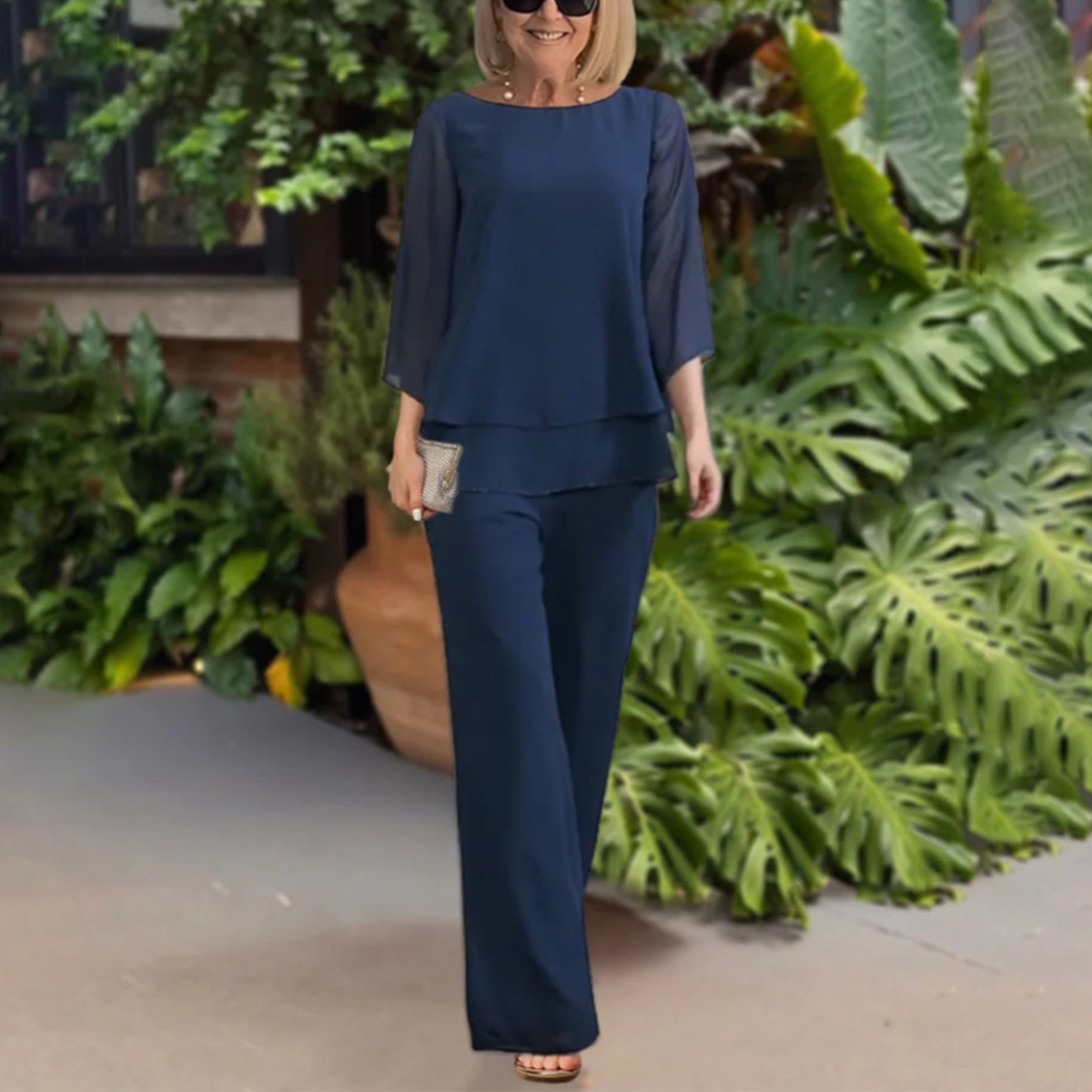 Carys Women's Two-Piece Set – Sophisticated 3/4-Sleeve Top & Cozy Pants for Every Occasion