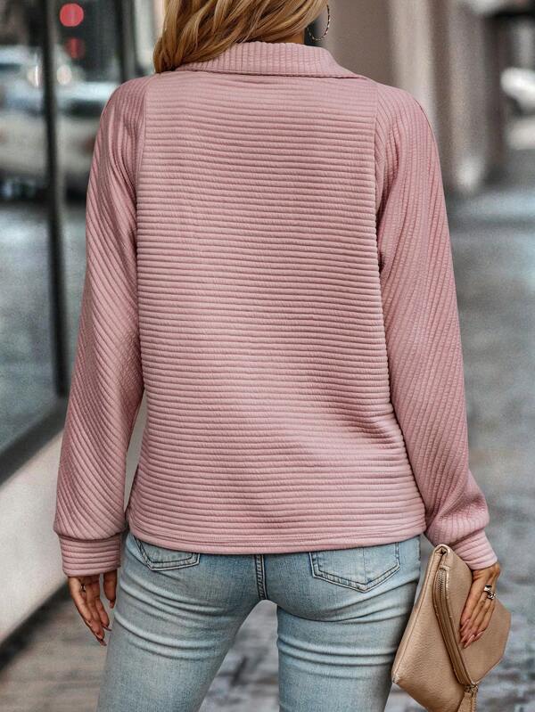 Sophie Women's Ribbed Knit Sweater – Soft Zip Collar Pullover with Elegant Everyday Style