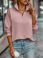 Sophie Women's Ribbed Knit Sweater – Soft Zip Collar Pullover with Elegant Everyday Style