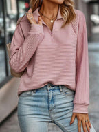 Sophie Women's Ribbed Knit Sweater – Soft Zip Collar Pullover with Elegant Everyday Style