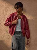 Vince Men’s Faux Leather Jacket – Oversized Urban Zip Jacket in Modern Red Style