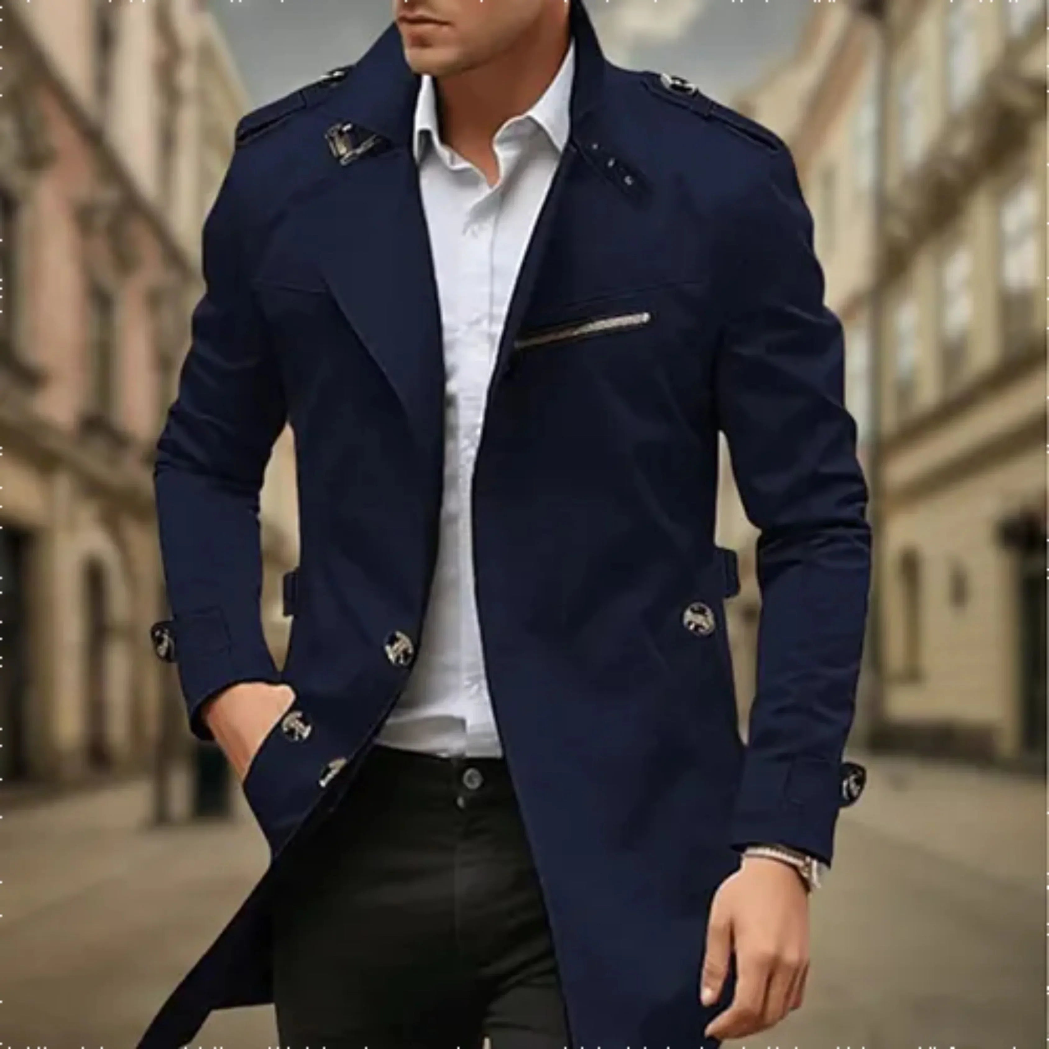 Rey Men’s Trench Coat – Waterproof Double-Breasted Jacket with Classic Elegant Fit