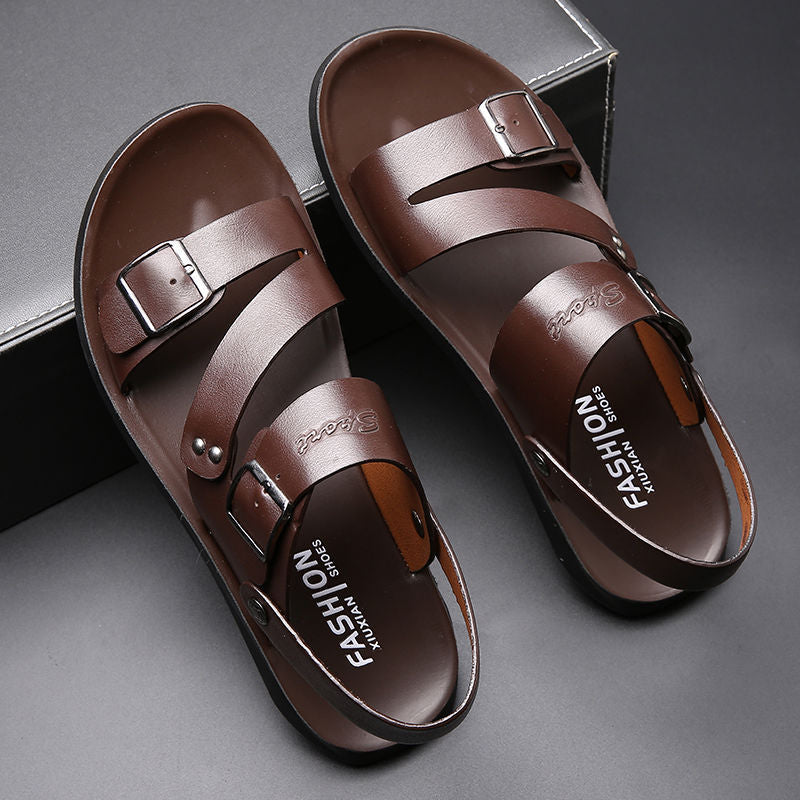 Antonio Men’s Leather Sandals – Adjustable Buckle Summer Sandals with Comfort Sole
