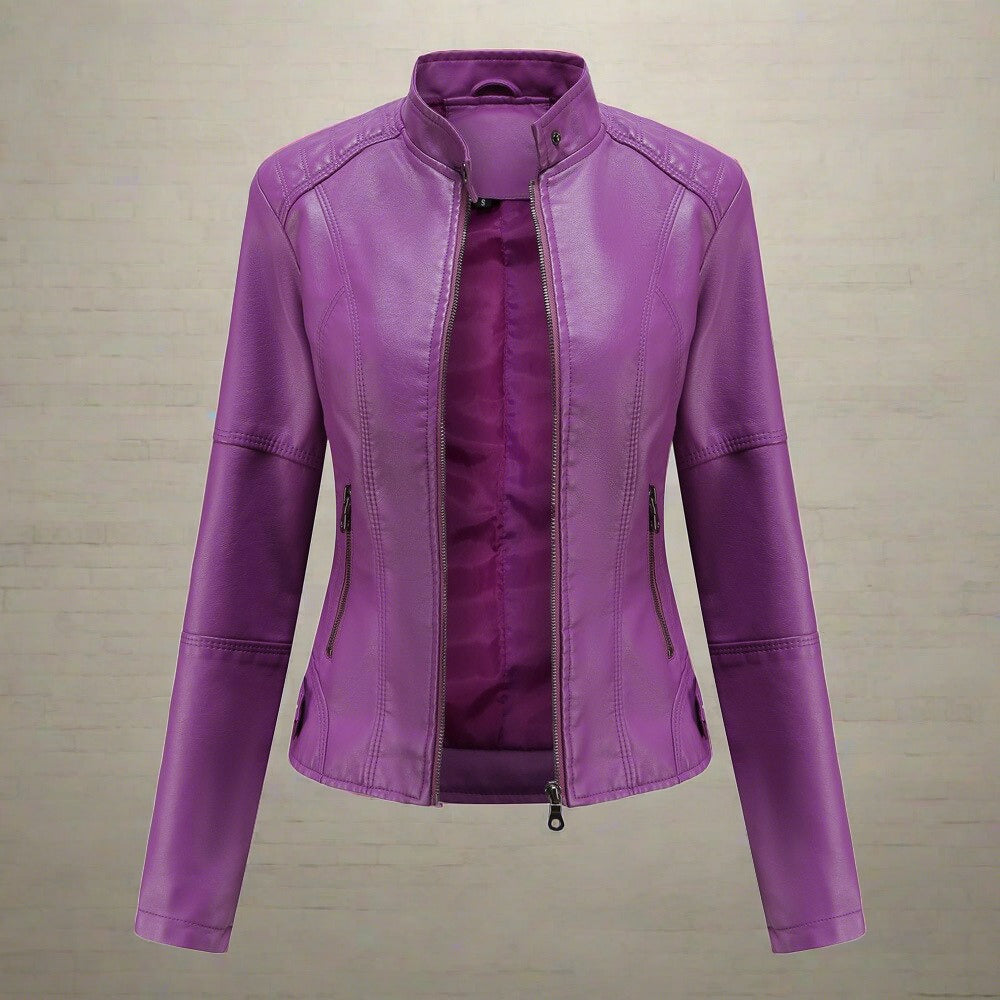 Natalie Women's Genuine Leather Jacket – Classic Zip-Up Moto Jacket with Regular Fit