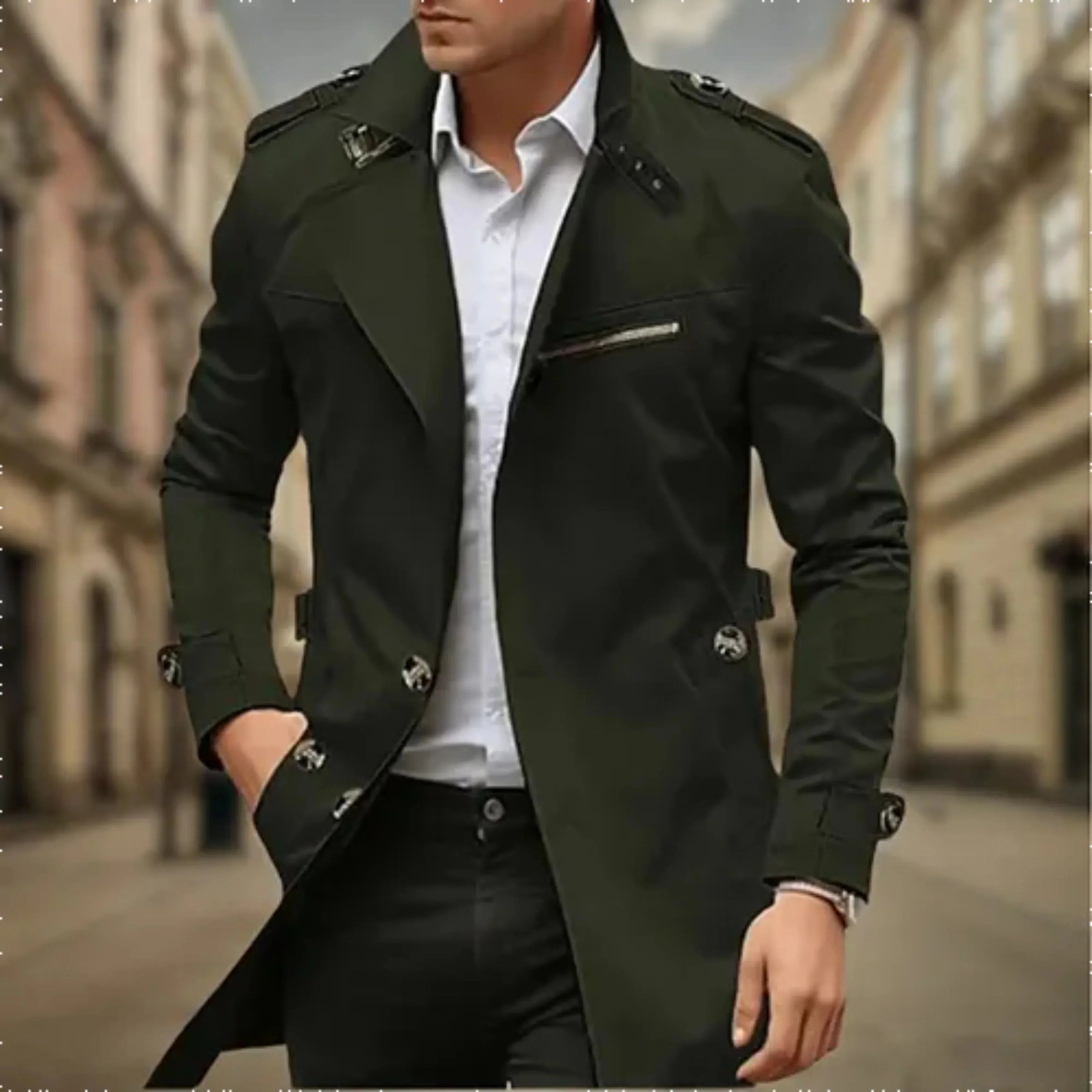 Rey Men’s Trench Coat – Waterproof Double-Breasted Jacket with Classic Elegant Fit