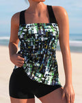 Maribel Women's Tankini Set – Printed Two-Piece Swimsuit with Square Neck & Shorts