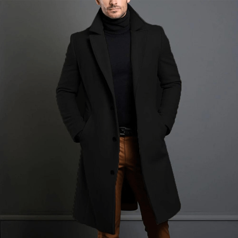 Nathan Men's Long Winter Trench Coat – Insulated Overcoat with Classic Tailored Fit & Timeless Style