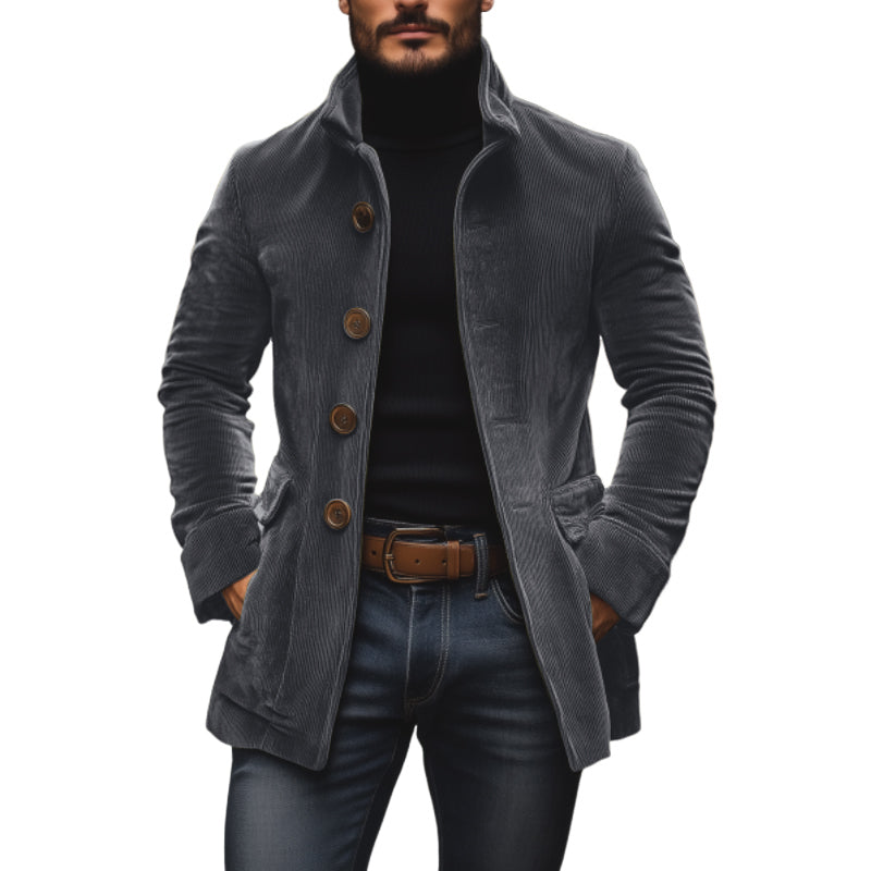 Bastien Men's Corduroy Coat – Slim Fit Stand Collar Jacket with Timeless Style