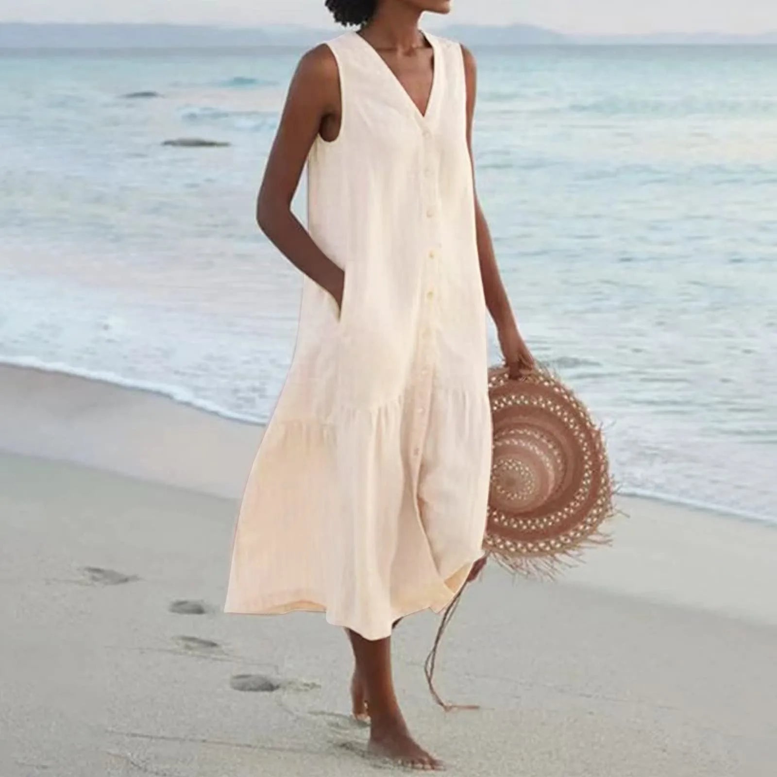 Gabrielle Women's V-Neck Summer Maxi Dress – Elegant Flowy Dress with Timeless Style