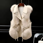 Marlowe Women's Faux Fur Vest with Oversized Lapel Collar & Adjustable Waist