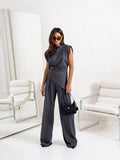 Tara Women's Two-Piece Set – Draped Top and Wide-Leg Pants with an Refined Cut
