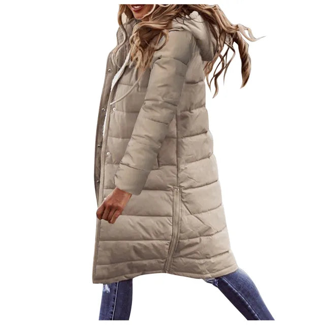 Maëlle Women's Long Puffer Coat – Warm Hooded Winter Jacket with Slim Silhouette