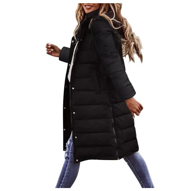 Maëlle Women's Long Puffer Coat – Warm Hooded Winter Jacket with Slim Silhouette