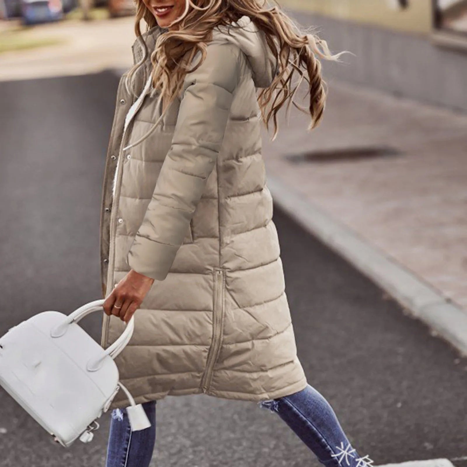Maëlle Women's Long Puffer Coat – Warm Hooded Winter Jacket with Slim Silhouette