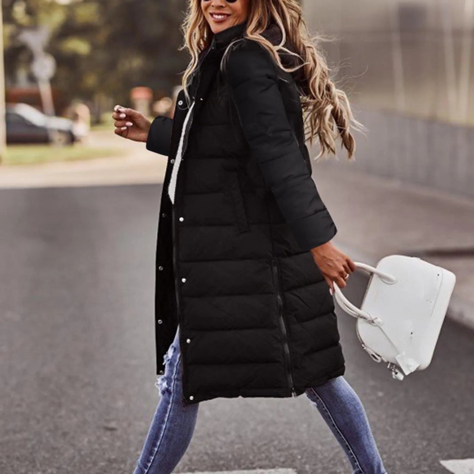 Maëlle Women's Long Puffer Coat – Warm Hooded Winter Jacket with Slim Silhouette