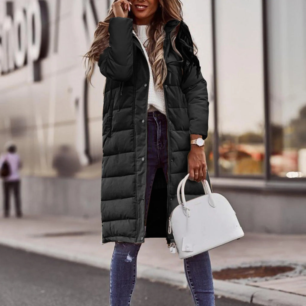 Maëlle Women's Long Puffer Coat – Warm Hooded Winter Jacket with Slim Silhouette