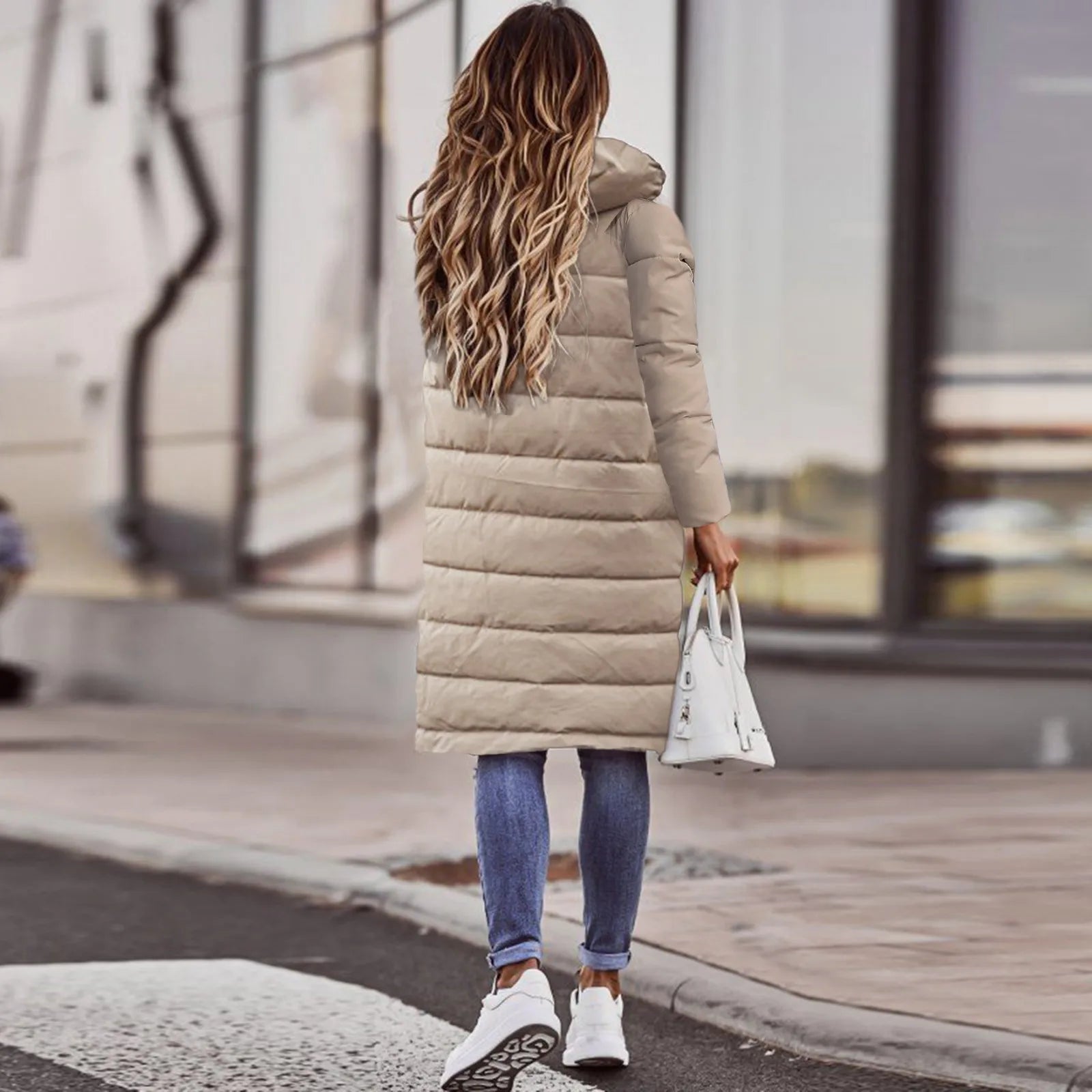 Maëlle Women's Long Puffer Coat – Warm Hooded Winter Jacket with Slim Silhouette