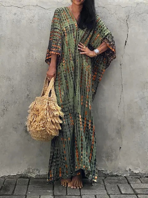 Janne Women’s Maxi Caftan Dress – Boho Beach Dress with Flowy Relaxed Fit