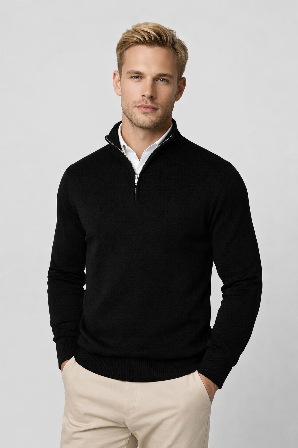Craig Men's Half-Zip Sweater – Mandarin Collar, Plush Knit & Smart-Casual Style