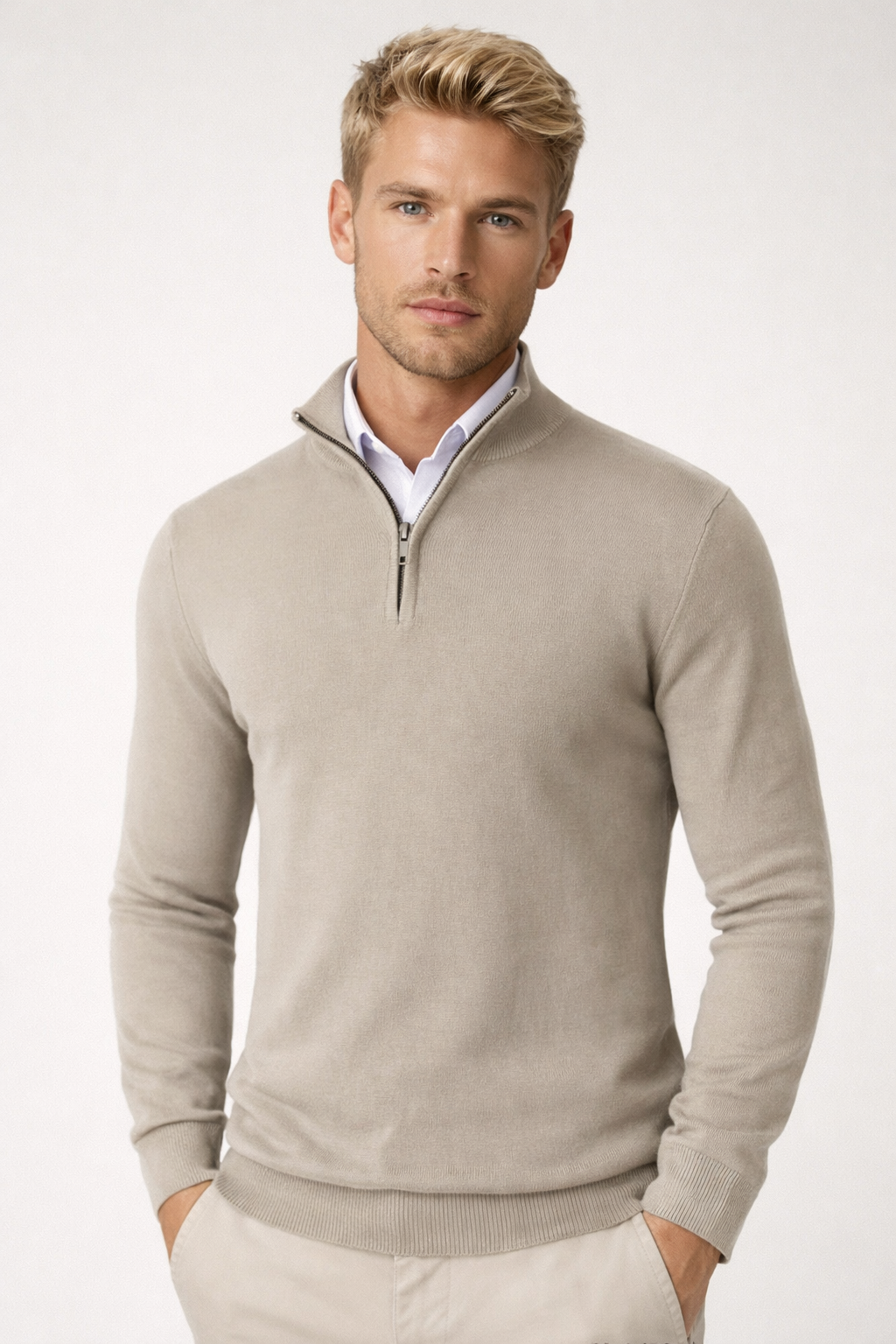 Craig Men's Half-Zip Sweater – Mandarin Collar, Plush Knit & Smart-Casual Style