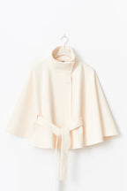 Hannah Women's Wool Coat – Chic Mandarin Collar with Detachable Belt & Easy-Going Fit