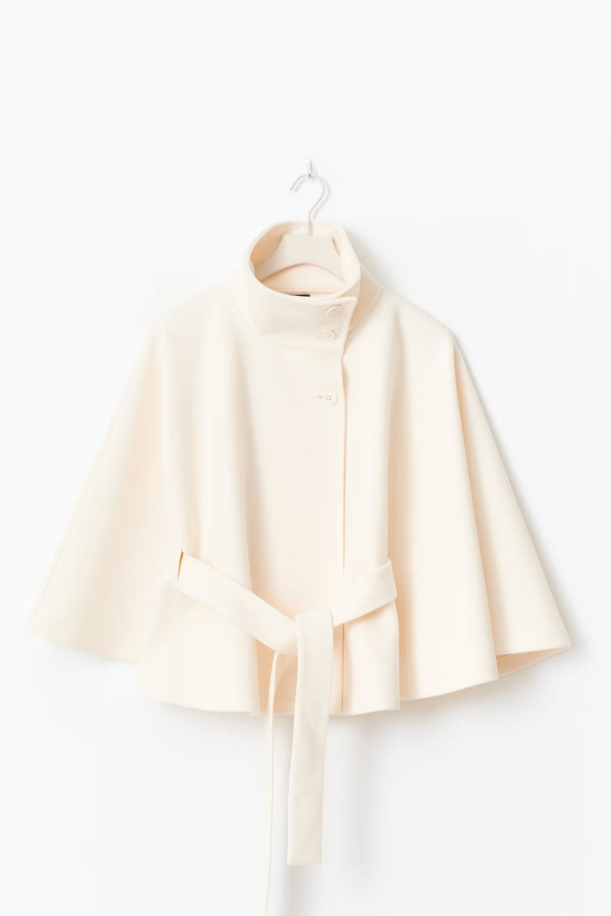 Hannah Women's Wool Coat – Chic Mandarin Collar with Detachable Belt & Easy-Going Fit