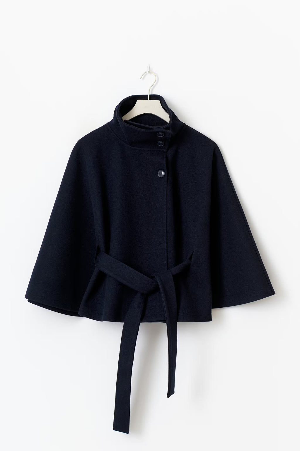 Hannah Women's Wool Coat – Chic Mandarin Collar with Detachable Belt & Easy-Going Fit