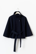 Hannah Women's Wool Coat – Chic Mandarin Collar with Detachable Belt & Easy-Going Fit