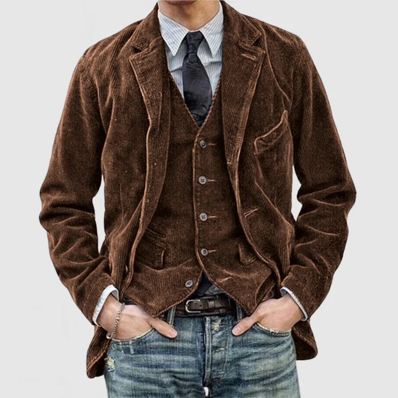 Theodore Men's Corduroy Blazer Set – Classic Jacket with Matching Waistcoat
