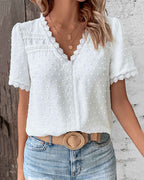 Adeline Women's Vintage Cotton Blouse – Lace Puff Sleeve Top with Timeless Romantic Style