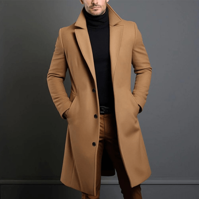 Nathan Men's Long Winter Trench Coat – Insulated Overcoat with Classic Tailored Fit & Timeless Style
