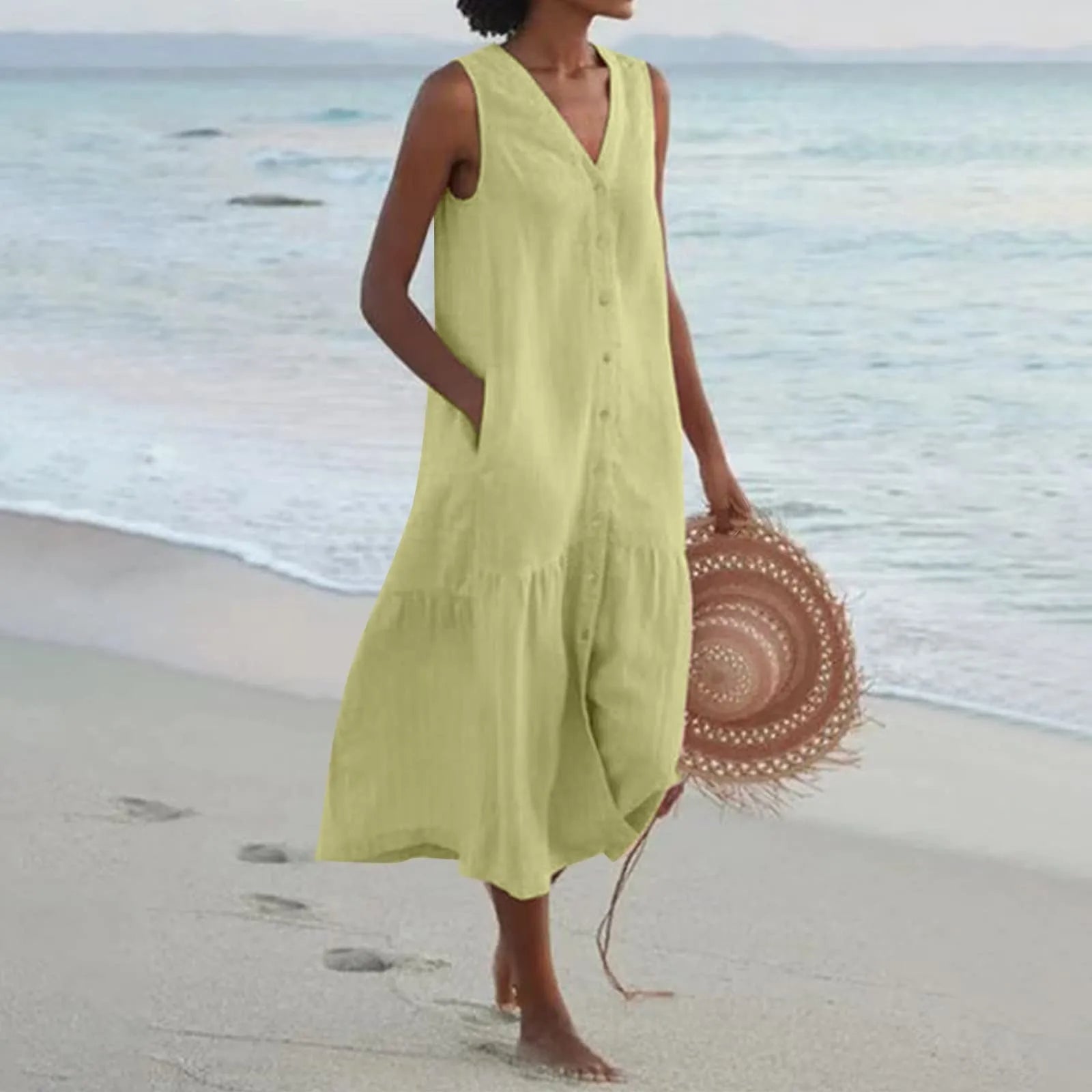 Gabrielle Women's V-Neck Summer Maxi Dress – Elegant Flowy Dress with Timeless Style