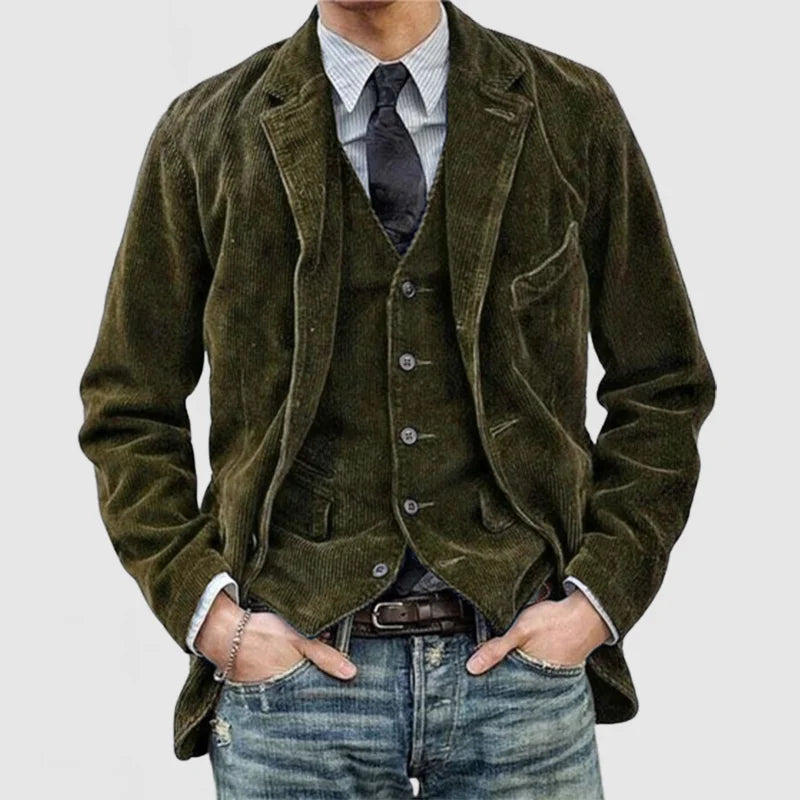 Theodore Men's Corduroy Blazer Set – Classic Jacket with Matching Waistcoat