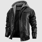 Matthew Men's Leather Jacket – Retro Biker Style with Hood & Zip Closure