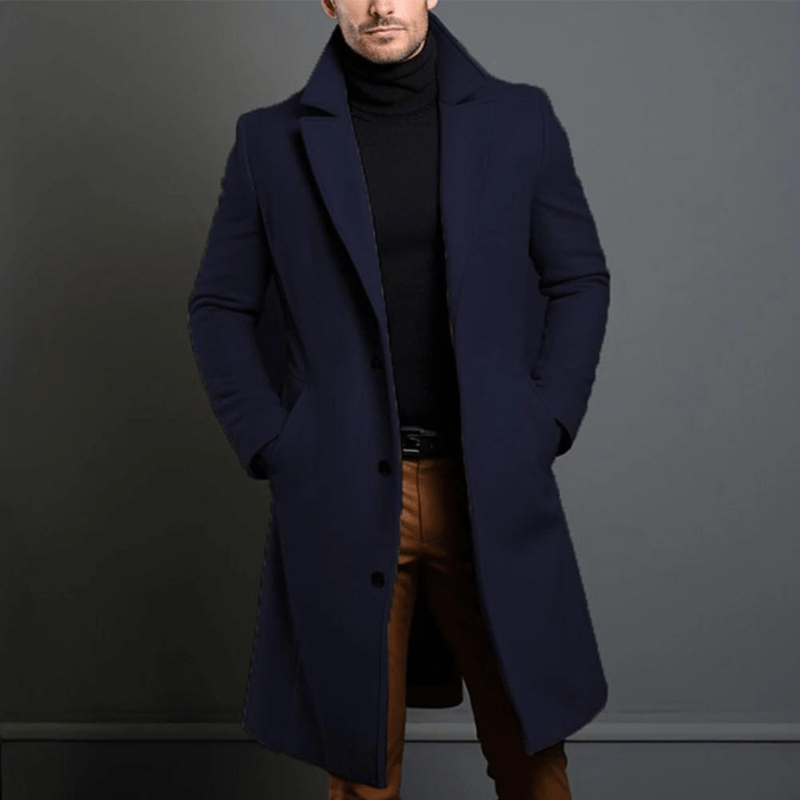 Nathan Men's Long Winter Trench Coat – Insulated Overcoat with Classic Tailored Fit & Timeless Style