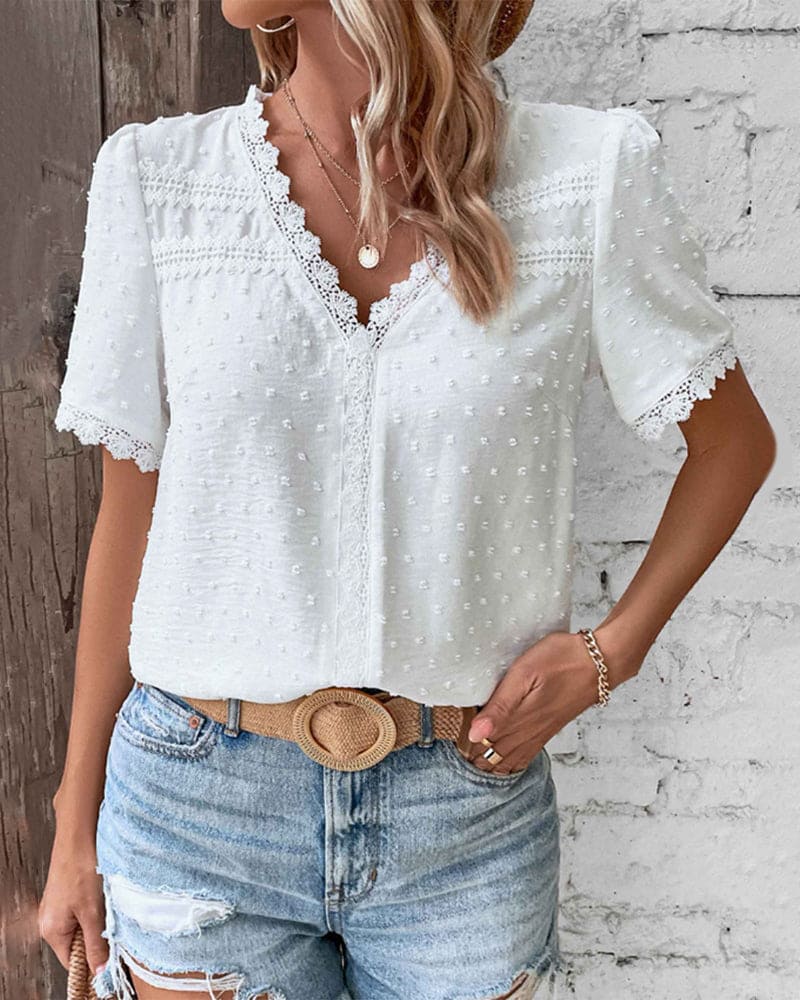 Sophia Women’s Vintage Blouse – Cotton Lace Top with Puff Sleeves & Elegant Fit