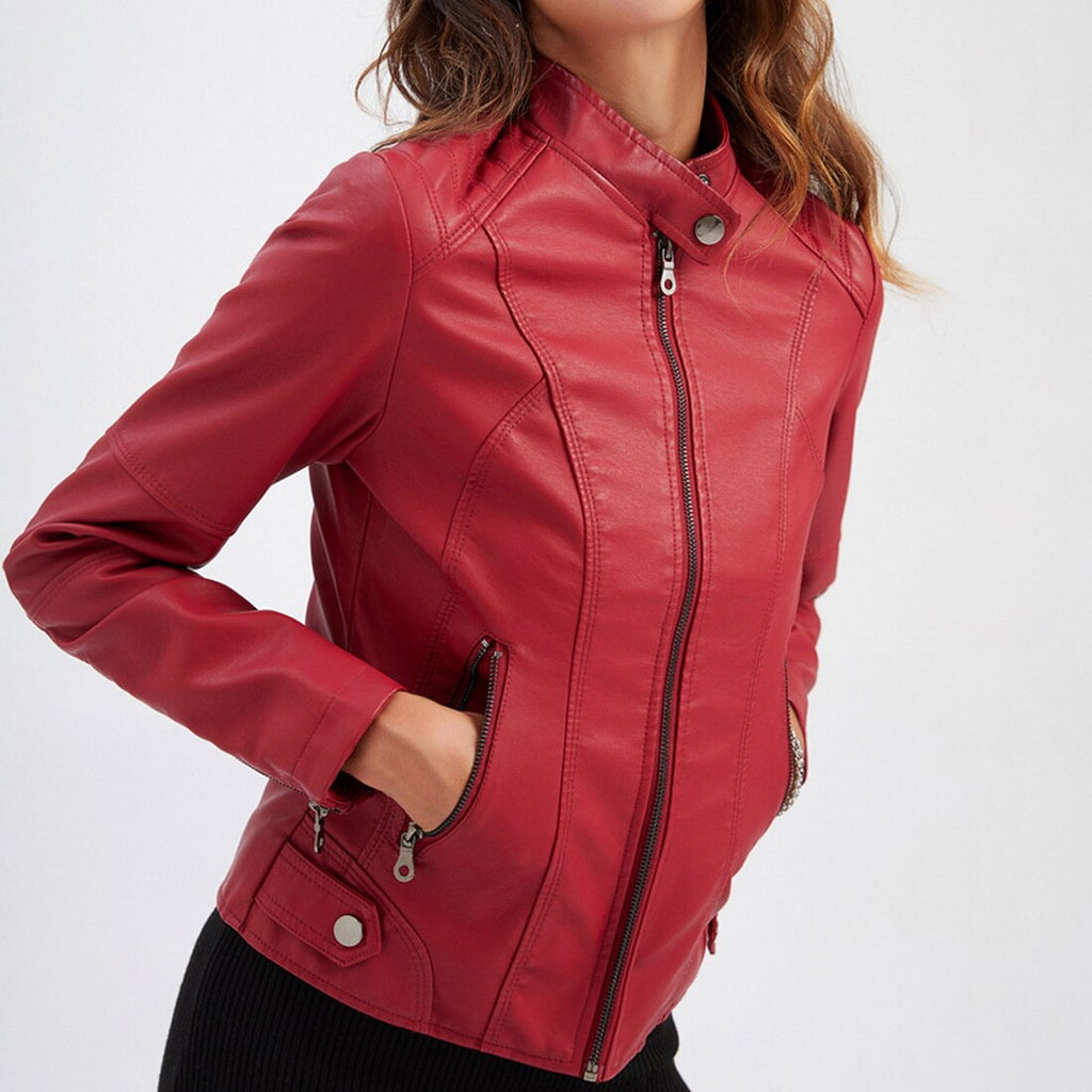 Katie Women's Leather Jacket – Sophisticated Regular Fit with Zippered Handy Pockets & Zip Closure