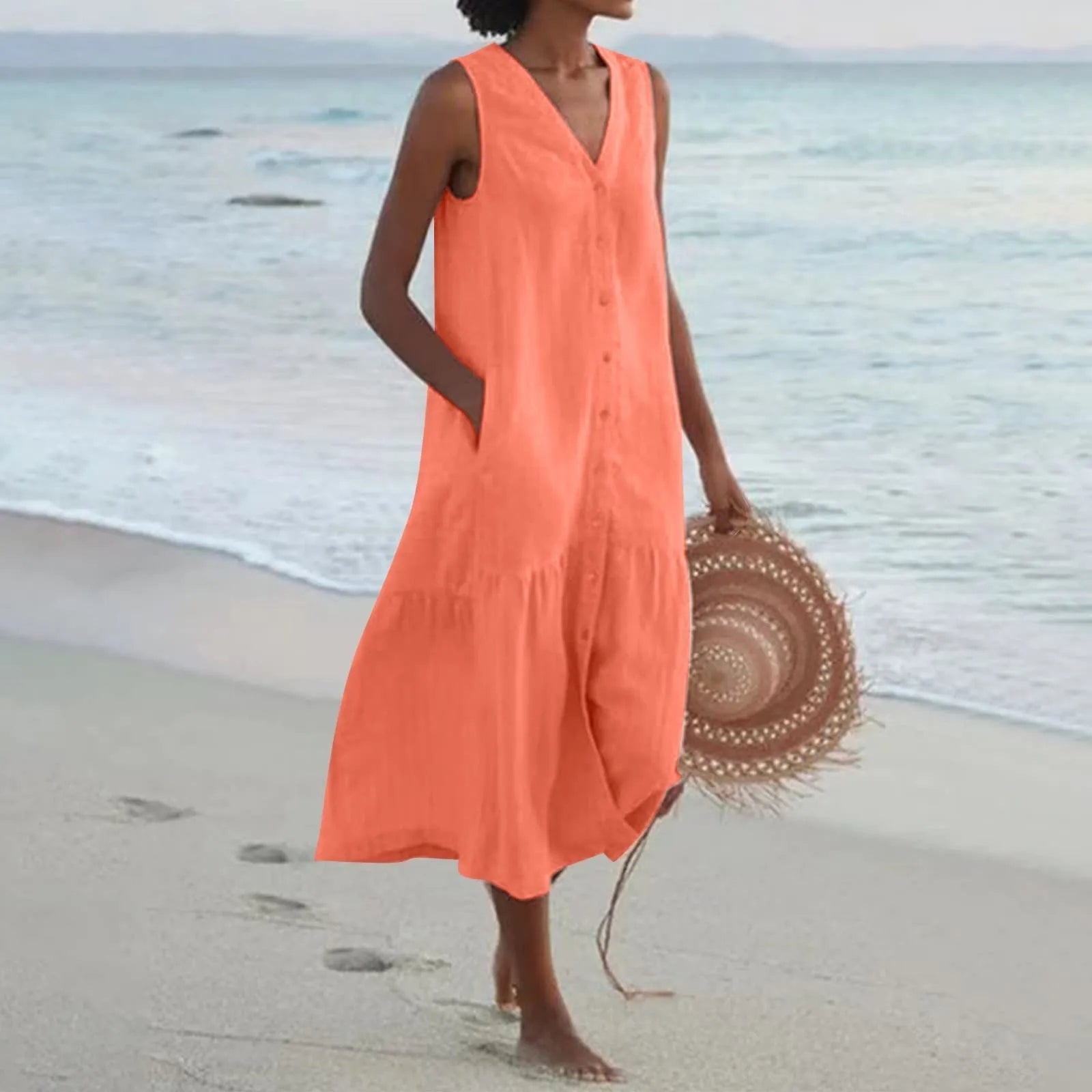 Gabrielle Women's V-Neck Summer Maxi Dress – Elegant Flowy Dress with Timeless Style